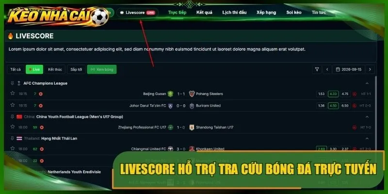 LiveScore hỗ trợ tra cứu bóng đá trực tuyến